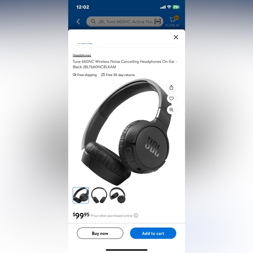 JBL Tune 660NC Active Noise Cancelling Bluetooth Headphones - Black